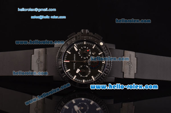 Ulysse Nardin Maxi Marine Diver Chrono Swiss Valjoux 7750-DD Automatic PVD Case Stick Markers with Black Rubber Strap and Black Dial - Click Image to Close